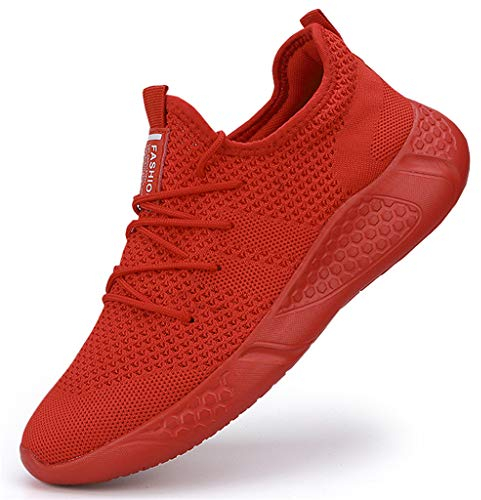 BUBUDENG Herren Schuhe Laufschuhe Sportschuhe Sneaker Straßenlaufschuhe Turnschuhe Outdoor Leichtgewichts Laufschuhe Freizeit Atmungsaktive Fitness Schuhe Rot EU 43