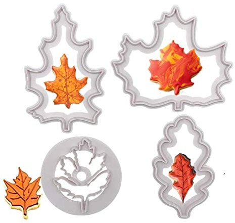 Autumn Leaf Cookie Cutter Set - Maple, Oak, Aspen Leaf Fondant Cutters Set for Gum Paste, Sugarcraft Candy, Cake Decorations for Thanksgiving Party(4PCS)