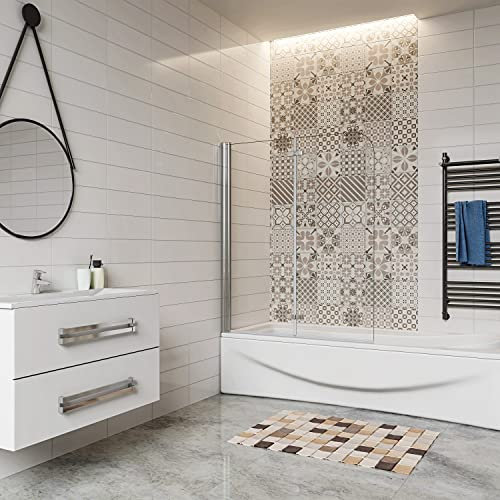 Sopravasca da Bagno Parete Da Vasca Movibile 180 Gradi Vetro 6mm Temperato Trasparente Anticalcare Alta 140cm Larga 110cm