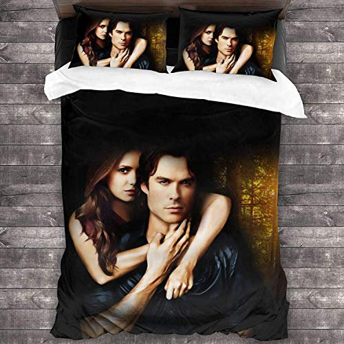 NICHIYO The Vampire Diaries Bettwäsche-Set, Bettbezug und Kissenbezug, 3D-Digitaldruck, dreiteiliges Bettwäscheset (7, King-Size-Bett: 220 x 240 cm + 80 x 80 cm)