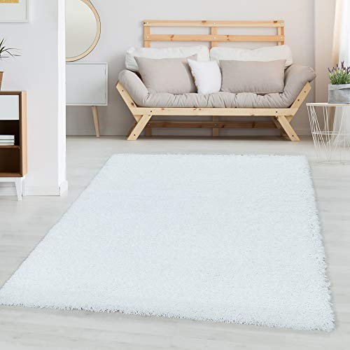 Carpetsale24 Shaggy Hochflor Teppich, 300x400 cm, Weiß, weich, flauschig, modern, einfarbig, Für sehr große Räume, für Wohnzimmer Schlafzimmer Flur