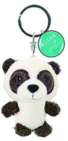 NICI Schlüsselanhänger Panda 7cm mit Anhänger Alles Gute – Glücksbringer Panda-Anhänger für Schlüsselband, Schlüsselbund & Schlüsselkette, Weiß/Schwarz