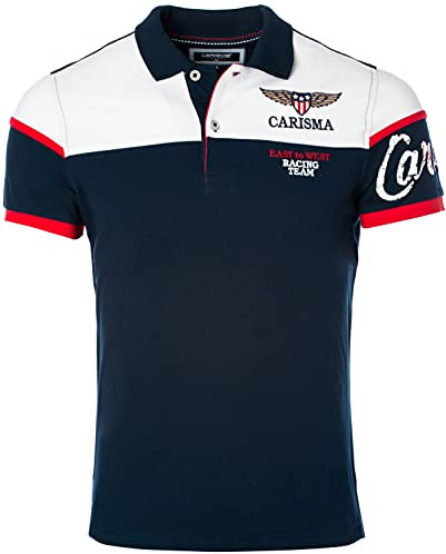 Carisma Kurzarm Poloshirt für Herren M, Navy 100% Baumwolle • Herren Polo Shirt mit Stickerei • Regular Fit Shirt mit angenehmen Büro und Freizeit