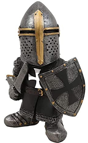 Lrxinki Knight Statues Ornaments, Resin Knight Gnome Guard Garden Sculpture, Medieval Knight Armor Gothic Statue, Templar Figurine for Protecting Your Garden (A)
