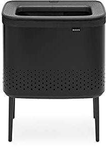 Brabantia - Cubo para colada Bo Hi 60 L - Cesto para ropa sucia - 2 compartimentos - Tapa Quick Drop - Funda de algodón extraíble - Portátil e higiénico - Para dormitorio, baño - Negro Mate
