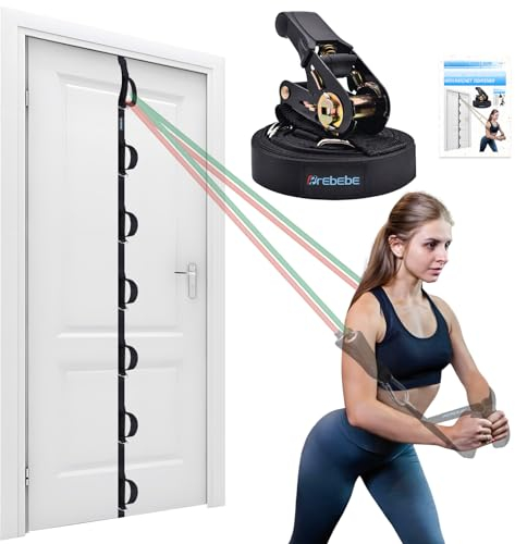 Brebebe Upgrade Door Anchor Strap with Metal Buckle Adjustment, Resistance Bands Exercise, Multi Point Loop Rope Workout Attachment for Home Fitness, Portable Band Gym Equipment, Black