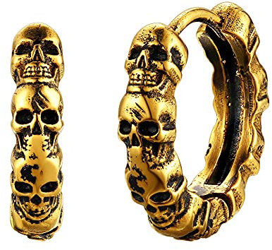 Richsteel gold Creolen Ohrringe für Herren Jungen Punk Totenkopf Ohrschmuck Hip pop Skelett Ohrringe für Geburtstag Vatertag