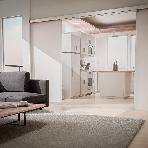 inova Doppel-Glas-Schiebetür 2-Flügelig 1510 x 2035 mm Klarglas Alu Komplettset mit Lauf-Schiene und Griffmuschel beidseitige Einzugsdämpfung