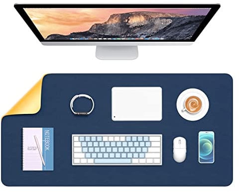 Hsurbtra Desk Pad, 76.2 x 35.5 cm Dual Side PU Leather Large Mouse Pad, Desk Protector, Desk Mat for Desktop, Desk Accessories for Women Office, Desk Supplies for Keyboard and Mouse, Blue and Yellow