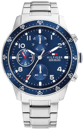 Tommy Hilfiger Multi Zifferblatt Quarz Uhr für Herren mit Silbernes Edelstahlarmband - 1791949