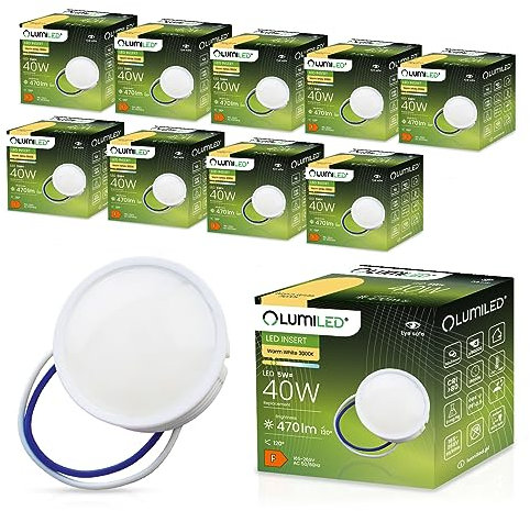 LUMILED Modul LED INSERT 7 W (Entspricht Halogen 60 Watt), extra flach spot, 670 Lumen, Warmweiß 3000K, 120 Grad Abstrahlwinkel, Ra>80, Nicht Dimmbar, Leuchtmittel, Keramik, 10-er Pack