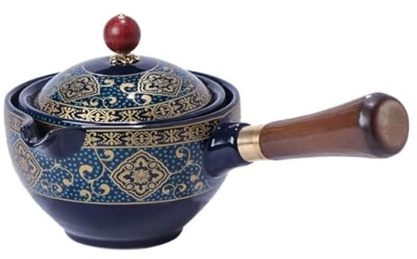 LINOC Kung Fu Tea Set 360 Rotating Teapot Ceramic Tea Maker Infuser Semi-Automatic Gongfu Teaware Pot Cup