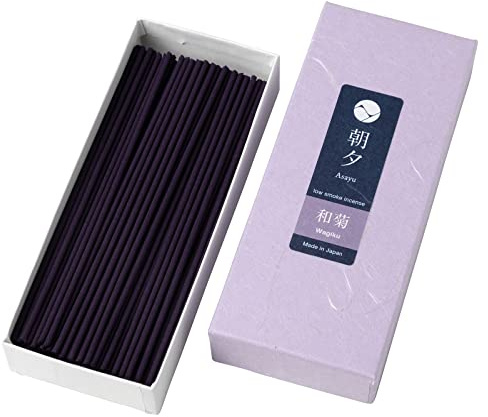 Asayu Japanese Low Smoke Incense Sticks Wagiku Japanese Chrysanthemum Flower Scent - ca. 80 sticks, 40gr - Made in Japan - Quality, Perfect for Meditation and Relaxation