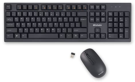 Verbatim Slimline Wireless Keyboard and Mouse Combo 2.4GHz USB Plug-and-Play Numeric Keypad Adjustable Tilt Legs Optical Wireless Mouse Full-Size Computer Keyboard Compatible with PC, Laptop 70741