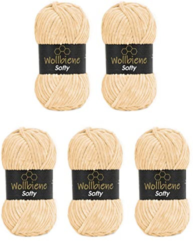 Wollbiene Softy 5 x 100 Gramm chenille wolle zum häkeln Strickwolle, Babywolle, 500 Gramm Chenille Wolle Super Bulky crochet yarn (blush 20)