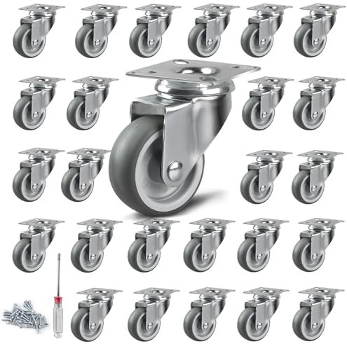 LALAGO 24 Stück Transportrollen Lenkrollen, 50 mm Möbelrollen Möbelroller mit Schwenkplatte, 50 kg Pro Roller, Lenkrollen Klein für Palettenmöbel Schließfächer, Gratis Schraubenzieher und Schrauben