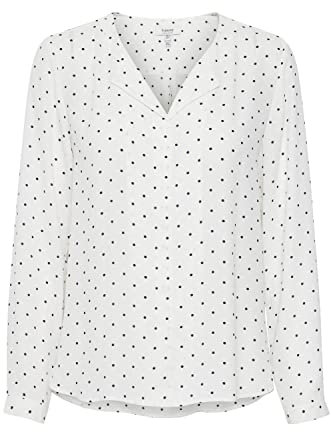 b.young BYHIALICE Damen Langarmshirt Langarmbluse Bluse mit V-Auschnitt Revers-Kragen mit verdeckter Knopfleiste Allover-Print Regular Fit, Größe:38, Farbe:Off White w. DOT (201114)