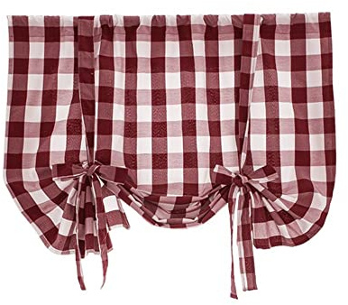 1Pcs Karierte Küche Gardine Landhausstil Bistrogardine Scheibengardine halbtransparent Gardinen Vorhang Landhaus Küche Kurz Fenster Blickdicht Bistrogardine Kurzgardine Karo Raffgardinen