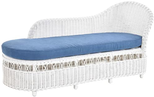 Krines Home Rattan Recamiere Landhaus Ottomane Rattanliege Lounge Liege mit Polster (Weiss)