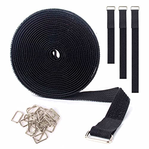 AYNKH Cinghie regolabili da 5 m con 25 fibbie quadrate in metallo, fascette per cavi riutilizzabili da taglio a lunghezza larga 2 cm in nylon per la casa e l'ufficio