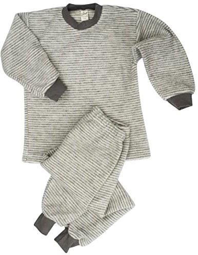 Lilano, Merino Kinder Flausch Schlafanzug 2-teilig, 100% Wolle (kbT) (Grau Natur, 98)