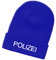 Schnoschi Blaue Strickmütze mit breitem Umschlag (Beanie Mütze) mit Polizei Bestickt für Herren, Damen, Jugendliche und Kinder