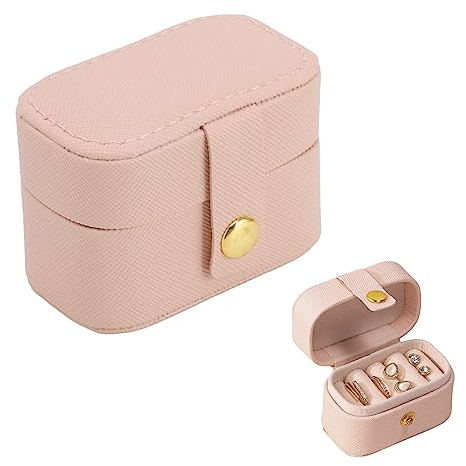 Schmuckkästchen Reise, Kleine Schmuckschatulle für Damen, Mini Ring Aufbewahrungsbox, Kleines Reise Schmuckbox, Reise PU Leder Schmuck Box Organizer für Ringe und Ohrringe(Rosa)