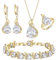 EVER FAITH 4 Stück Tropfen Cubic Zirconia Schmuck Set Glamour Anhänger Halskette Ohrringe Tennis Armband und Offener Ring für Damen Hochzeit Party Klar Gold-Ton