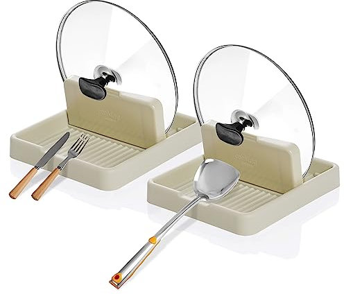 2 Pcs Spoon Rest for Stove Top, Spoon Holder for Kitchen Counter, Pot Lid Holder for Countertop, Spatula Ladle Cooking Utensil Holder, Kitchen Gadgets Accessories for Cooking