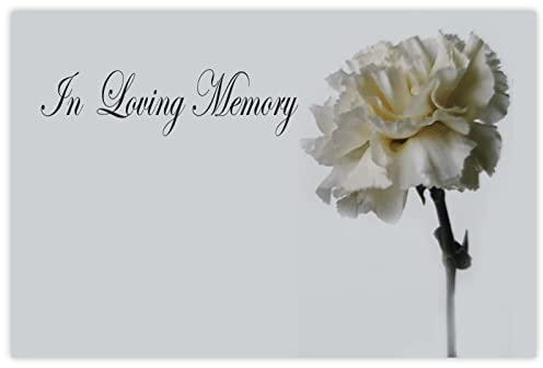 celloexpress In Loving Memory (White Carnation) Flower Message Cards - 60mm x 90mm - Bereavement Florist Card Sympathy Condolences Notes (Pack of 20)
