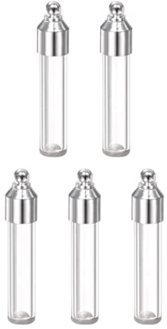sourcing map 5Stk Name auf Reis Glas Anhänger 6mm Breite Flach Boden Rohr Form Schraube Kappe Klar Fläschchen Halskette Hängende Wunsch Flaschen für Flüssigkeit Sand Asche Handwerk Erinnerungen