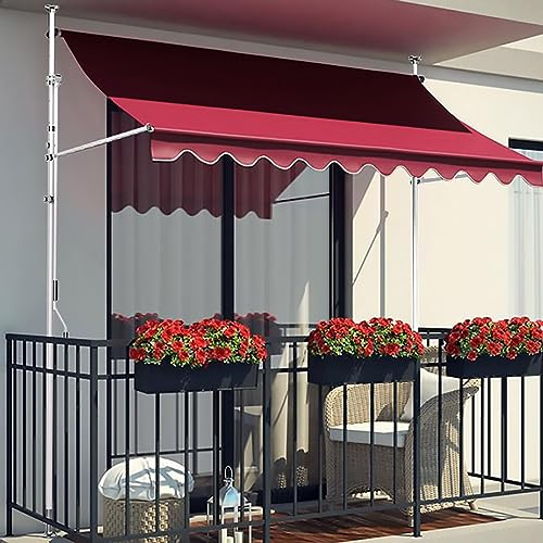 HIAPES Markise Balkon, Klemmmarkise, Retractable Manual Awning, Markise 3/4m Breit ohne Bohren Wasserdicht, für Terrasse (Weiß Stehen) 4m WeißerStänder-6