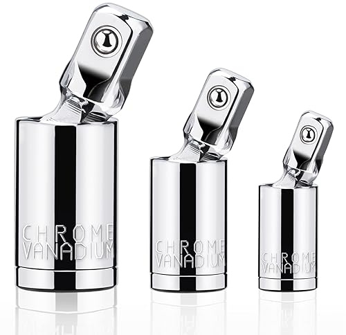 3PCS Universal Joint Socket Set, 1/4” 3/8” 1/2” Drive Swivel Socket Adapter Set, Premium Chrome Vanadium Steel Universal Joint Socket Adapter Suitable for Narrow Spaces- Tiosamd
