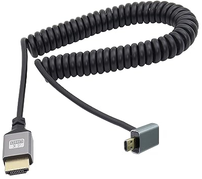 RIIEYOCA 90 gradi ad angolo discendente UHD 4K Micro HDMI maschio a HDMI maschio 18Gbps ad alta velocità 2.0 Cavo estensore a spirale Supporta 4K@60Hz, 1080p, ARC, 3D, estensibile a 1.5M/5FT