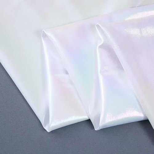 YYCRAFT Folie auf Spandex-Stoff, Meterware, metallisches Nylon, Spandex, 4-Wege-Stretch, für DIY-Bühne, Cosplay-Kostüm, 150 cm breit, 4,5 m, schillerndes Weiß