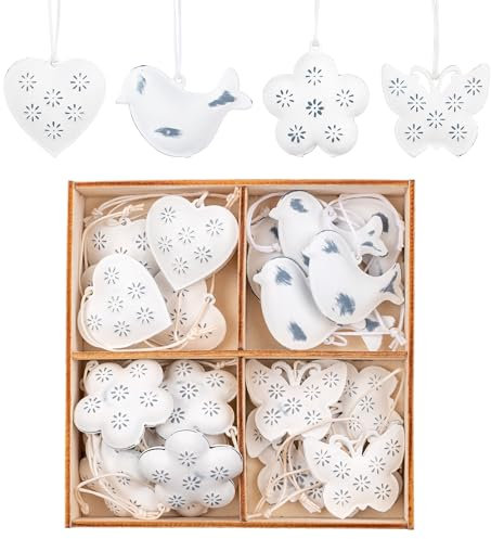 Valery Madelyn Dekoaufhänger, Frühling Dekohänger aus Metall zum Aufhängen, Schmetterlinge, Blumen, Vögel und Herzformen Anfhänger für Frühling Deko (24, Weiß)