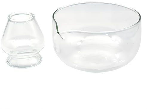 LamChyar Matcha Bowl (250 ml, Glass, Japanese Style), Match Whisk Holder Set for Tea Ceremony