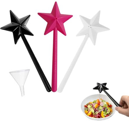 Kaizuca 3-Piece Magic Spice Bottle Set with Small Funnel, Magic Wand Spice Bottle, Salt and Pepper Shakers, Star Magic Wand Spice Bottle for Kitchen (3 Colors).
