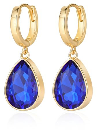 Mesovor Kristall Creolen Ohrringe für Damen, 18 Karat Vergoldete Funkelnde Kristall Wassertropfen Ohrringe Hängend, Schmuck, Geschenke für Ehefrau, Mutter (Königsblau)