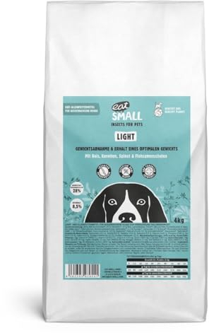 EAT SMALL Light Hundefutter Trockenfutter mit Insekten 4kg - Hypoallergen & Leicht | Kalorien- & Fettarm | Hoher Proteingehalt für ausgewachsene Hunde | Glutenfrei | Sättigung & mehr Beweglichkeit