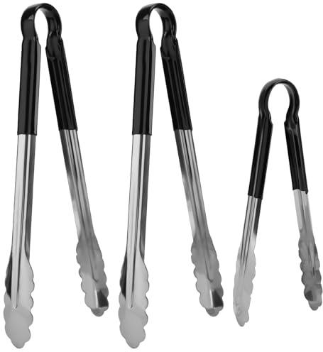 ALLOMN Pinze da cucina con clip di bloccaggio, set da 9 pinze da cucina in acciaio inox e pinze da cucina antiscivolo da 5-30,5 cm, con manico resistente al calore, per barbecue, friggere, cucinare