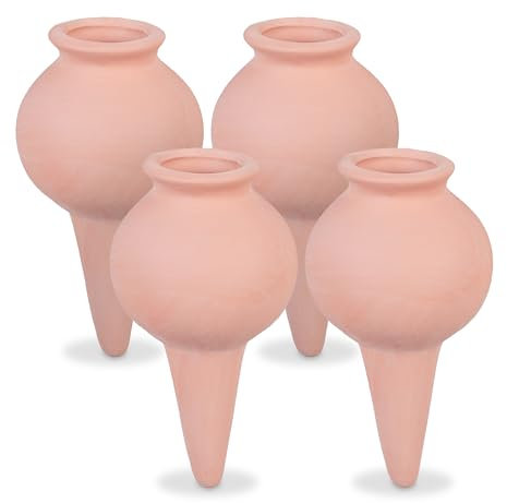 Relaxdays Picos de Riego, Set de 4, Regar Plantas de Interior y Jardineras Balcón, Globos Autorriego Arcilla, Terracota, Cerámica, 12 x 6 cm