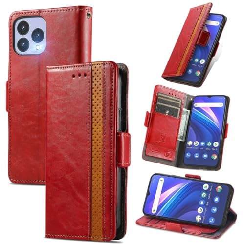 MOJIA Hülle für Cubot P80 / Wiko T60, PU Slim Magnetische Klapphülle Handyhülle mit Kartenfach und Standfunktion Anti-Drop Schutzhülle. Rot
