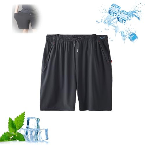 AMOUSD Sommer-Stretch-Shorts aus Eisseide für Herren, Eisseide, Stretch, schnelltrocknend, lässige Shorts, lockere Sport-Jogginghose in Übergröße, Schwarz , 7X-Large
