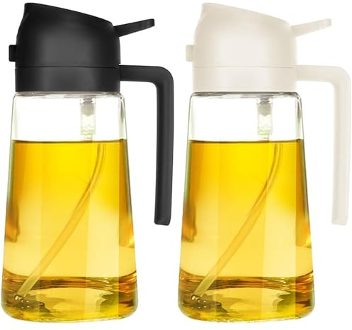 GXIQYL Ölspenderflasche für Küche, 2-in-1 Olivenölspender, Ölsprüher zum Kochen, 470 ml, Olivenölflasche, Ölspender, Ölsprüher zum Kochen, Salat, Grillen, Braten (weiß und schwarz), 2 Stück