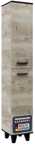 FACKELMANN TE-A Hochschrank 30 cm mit Füßen, Braun hell – Stilvolle und praktische Badmöbel mit geräumigem Stauraum und elegantem Design