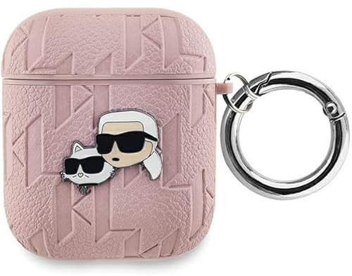 CG Mobile Karl Lagerfeld KLA2PGKCPP Hülle für AirPods 1/2 Rosa Monogram Karl & Choupette Head