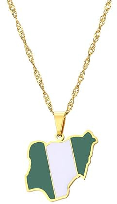LUTAKU Nigeria Map and Flag Necklace for Women Men, Nigeria Necklace Pendant Charm, Stainless Steel Map Jewelry Accessories