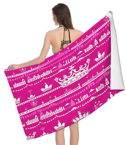 Mikrofaser Strandtuch Prinzessin Rosa 180x90 cm, 3D Cartoons Badetuch für Erwachsene Weiches Leicht Handtuch Schnelltrocknend Sandfreies Strandhandtuch