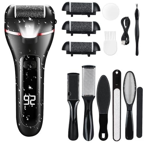 Foot Callus Remover, Foot File Pedicure Kit Tools,Waterproof Foot Scrubber Dead Skin Remover with 3 Roller Heads & 2-Speed Power Pedicure Tools for Feet Hands Heel (Black)